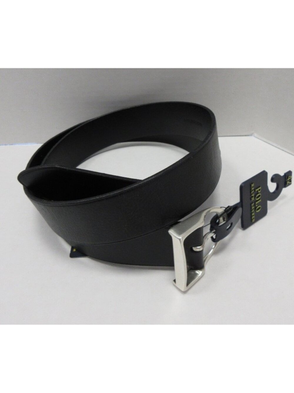Polo Ralph Lauren Belt 42 Leather Silver Buckle Dress RL Logo Y2K
